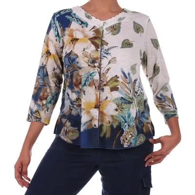 Blusa Floral con Escote en V Alfred Dunner para Mujer