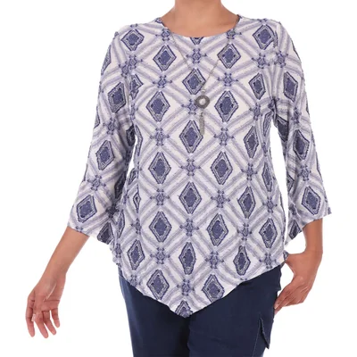 Blusa Geométrica de Manga Corta Alfred Dunner para Mujer