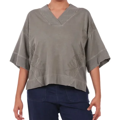 Blusa Escote en V, Manga 3/4 Bordado Floral Ruby Rd para Mujer