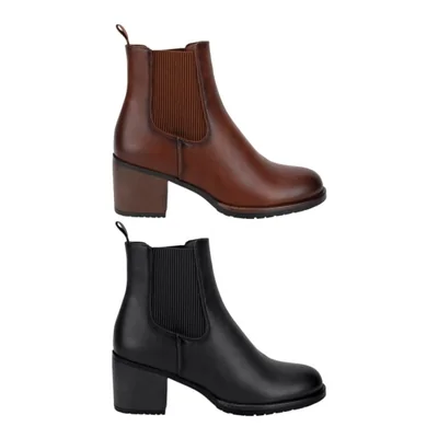 Kit de 2 pares de botines de mujer, casuales, acabado napa, tacón ancho y medio, colores negro y café, mod. 1316337