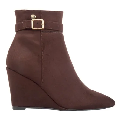 Bota de mujer, corta, de vestir, con tacón de cuña alto, acabado ante, color café, mod. 1317093