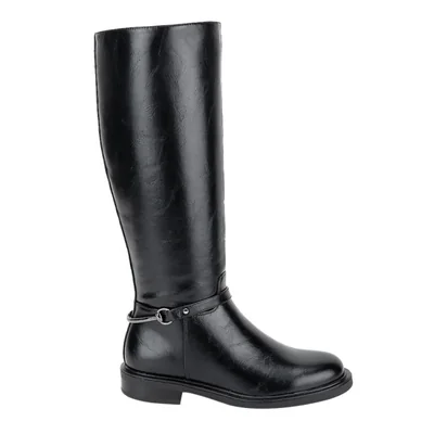 Bota de mujer, larga, tipo ecuestre, con tacón ancho y bajo, acabado napa, color negro, mod. 1317133