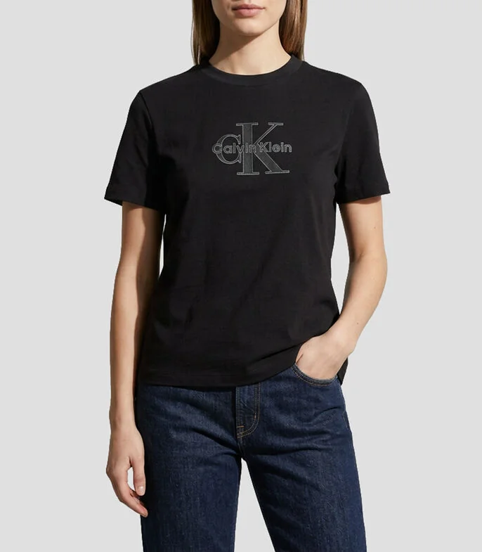 Playera cuello redondo manga corta con estampado Mujer