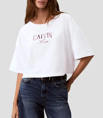 Playera cuello redondo manga corta Varsity Logo con estampado Mujer