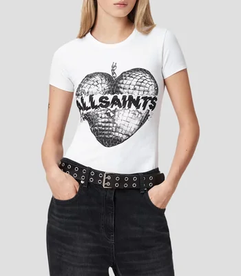Playera Cuello Redondo Manga Corta Stevie con Estampado Gráfico Reflejante AllSaints Mujer