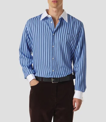 Camisa a rayas manga larga Hombre