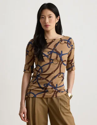 Playera manga al codo cuello redondo para mujer