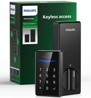 Cerradura de puerta Philips sin llave con pantalla táctil negro mate