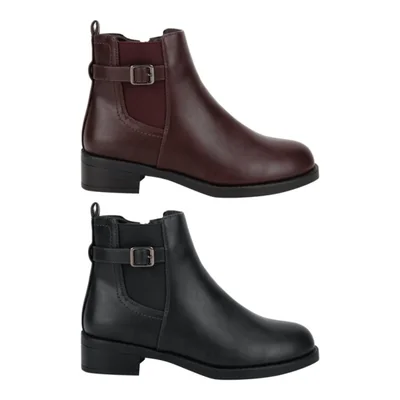 Kit de 2 pares de botines de mujer, con elástico y hebilla, acabado napa, colores negro y café, mod. 1316333