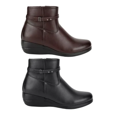 Kit de 2 pares de botines de mujer, con cierre y cuña, acabado napa, colores negro y café, mod. 1316334