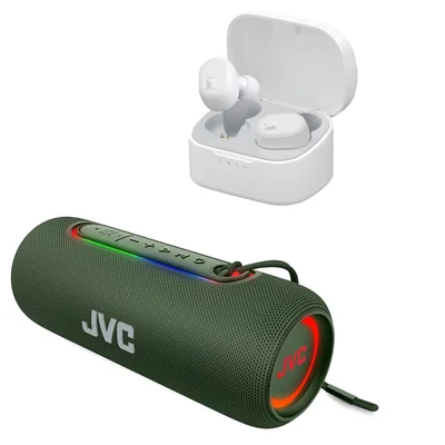 Bocina Jvc Bluetooth Portatil PA5BTA Verde + Audifonos Jvc Marshmallow A11T Bluetooth Blanco