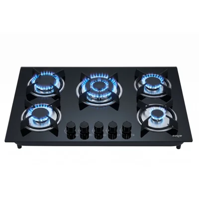 Parrilla a gas 5 quemadores 77 cm Vidrio templado negro EUROGAR EU5VT