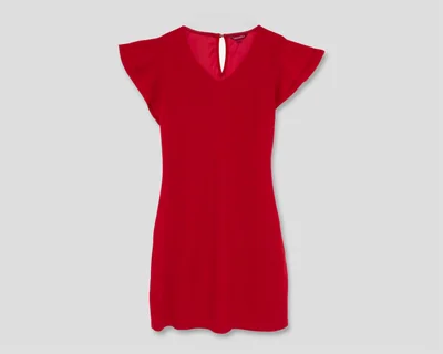 Vestido Formal Sahara Escote V Rojo Manga Corta para Mujer