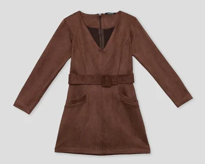 Vestido Casual Bebe Manga Larga Corto Café