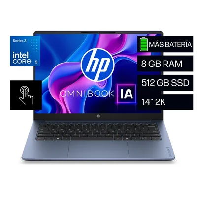 Laptop HP OmniBook 3 AI 14-ht0061la, Intel Core 5, 8 GB RAM, 512 GB SSD, 14" Táctil 2K, Windows 11 Home