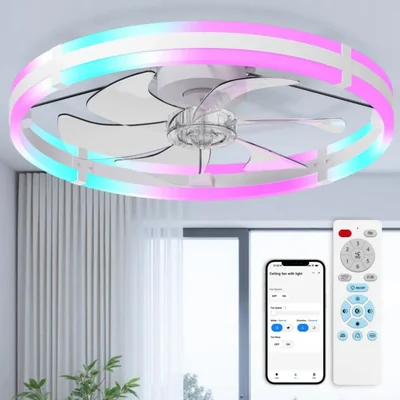 Ventilador de techo addlon 61 cm RGB con app y mando a distancia - blanco