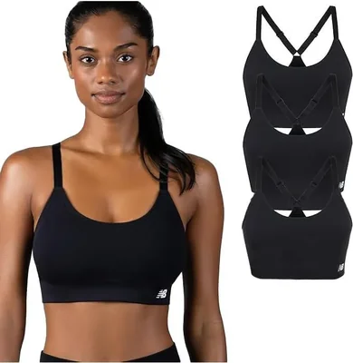 Sujetador deportivo New Balance pack de 3 unidades XL negro con almohadillas extraíbles