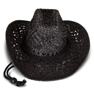 Sombrero Lucky Brand de paja estilo vaquero negro visera de 40 cm