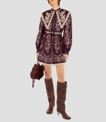 Vestido corto manga larga con estampado floral Lara Mujer