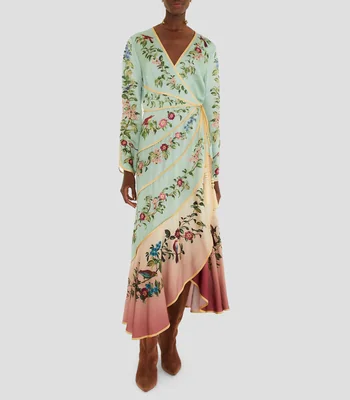 Vestido Birds Tree Green Maxi manga larga estampado Mujer
