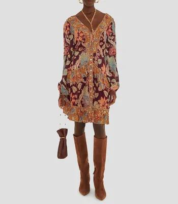Vestido mini manga larga con estampado floral Delhi Mujer