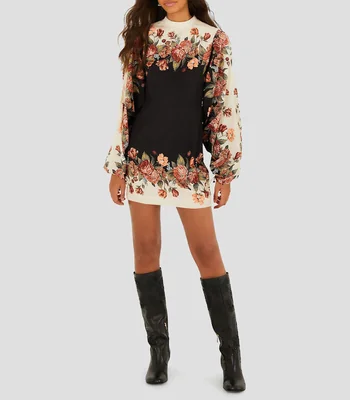 Vestido Corto Winter Floral manga larga estampado Mujer