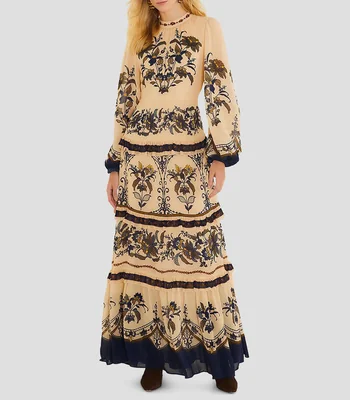 Vestido largo manga larga con estampado floral Liz Mujer