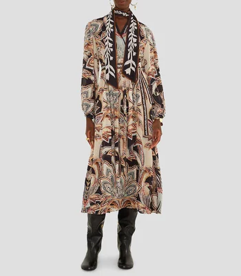 Vestido Tapestry Dream Cream Largo manga larga estampado Mujer
