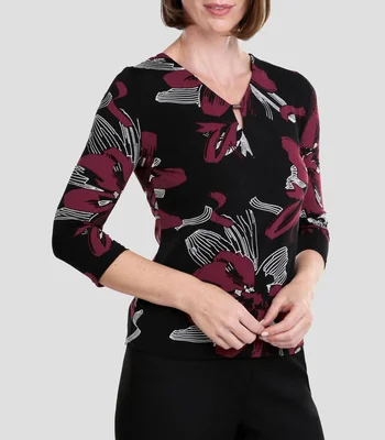 Blusa manga 3/4 cuello V estampada Mujer