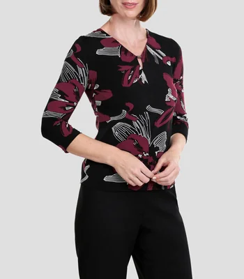 Blusa con estampado floral manga 3/4 cuello V Mujer