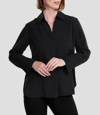 Blusa lisa manga larga Línea Petite Mujer