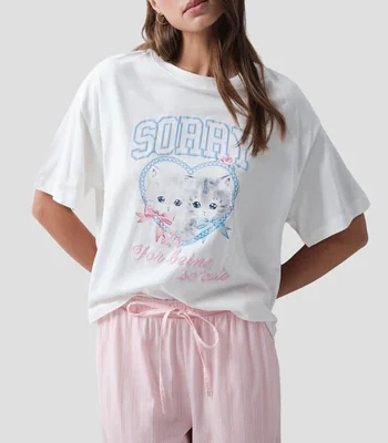 Playera cuello redondo manga corta con estampado Mujer