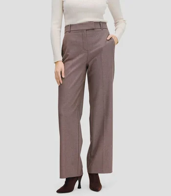 Pantalón recto fluido tiro alto tejido pata de gallo Mujer