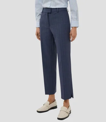 Pantalón recto a cuadros azul marino Mujer