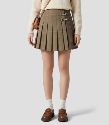 Falda mini de corte recto con cuadros Mujer