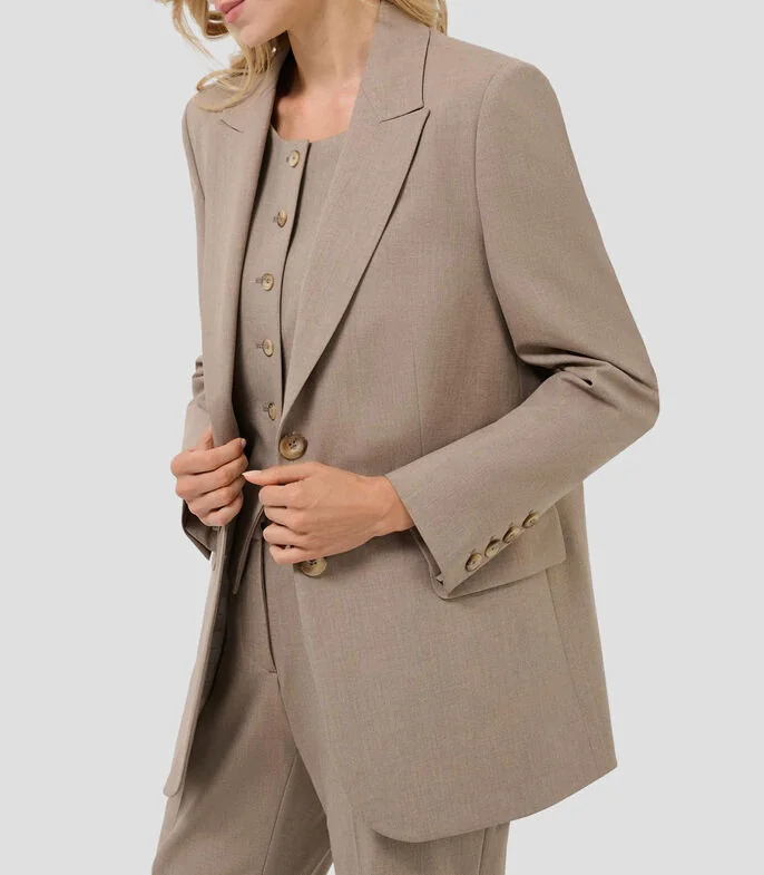 Blazer sastre de lana beige con dos botones jaspeado Mujer