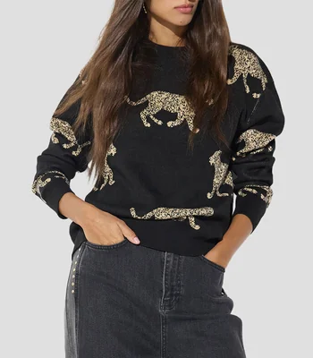 Suéter cuello redondo estampado Mujer