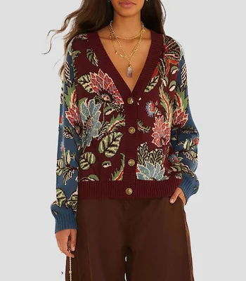 Cárdigan mixed delhi floral knit estampado Mujer