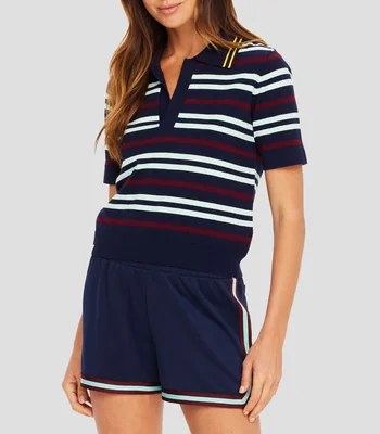 Playera tipo polo casual cuello polo manga corta con franjas Mujer