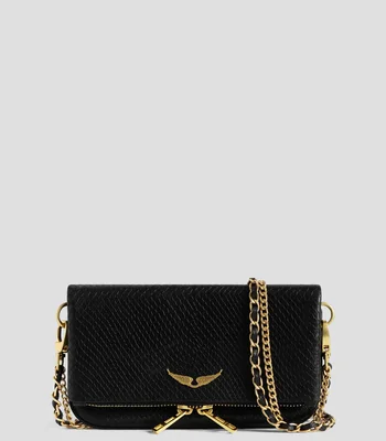 Bolsa clutch negra en piel Rock efecto pitón Mujer