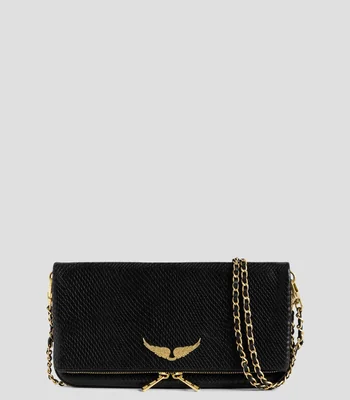 Bolsa clutch negra en piel Rock efecto pitón Mujer