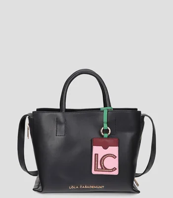 Bolsa Tote Shopper efecto piel con colgante a contraste Mujer