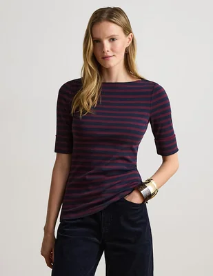Playera manga al codo cuello ojal mujer