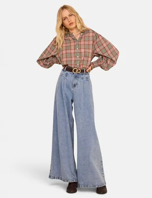 Jeans amplio corte cintura alta para mujer