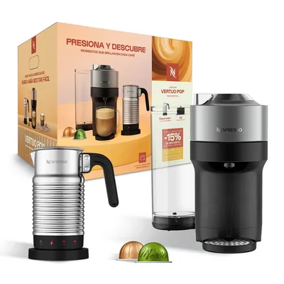 Nespresso, Cafetera Vertuo Pop con Espumador de Leche y 50 Cápsulas
