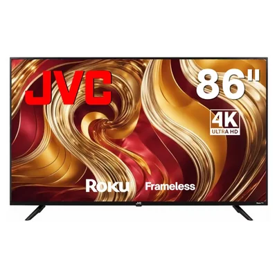 Smart TV JVC 86 pulgadas 4K UHD LED Frameless Roku TV WiFi 4 HDMI 2 USB AV Netflix YouTube Prime Video Modelo SI86URF