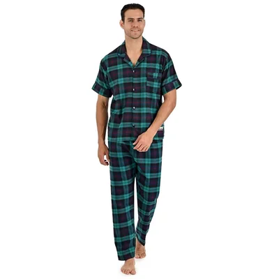Pijama de Camisa Manga Corta y Pantalón con Diseño Cuadros Verde Starwest para Hombre