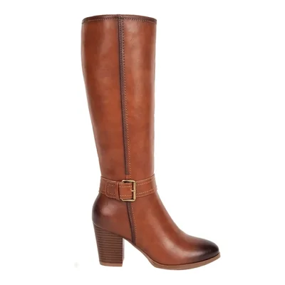 Bota de mujer, larga, de vestir, tacón ancho y medio, acabado napa, color camel, mod. 1316270