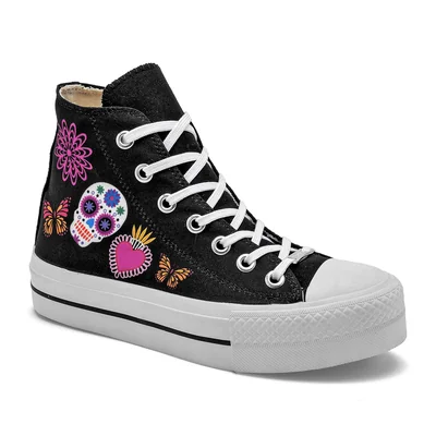 TENIS DE BOTA COLOR NEGRO Taylor All Star Lift Platform Hi - Edición Día de Muertos