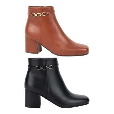 Kit de 2 pares de botas de mujer, tacón medio y ancho, acabado napa, colores negro y café, mod. 1316332